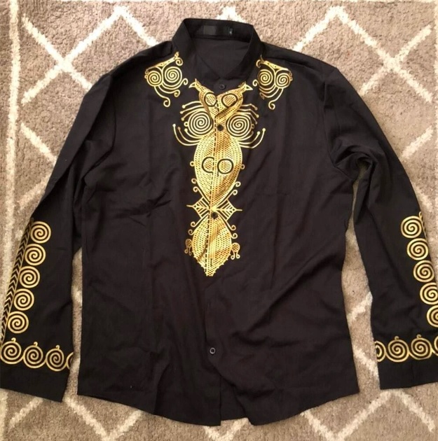 Chic Artistic Black Shirt with Gold Patterns - Ouslet